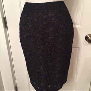 EMANUEL UNGARO SKIRT PENCIL BLACK FLORAL LACE Size 36 2